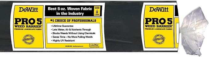 Dewitt 2-Pack Pro-5 Weed Barrier Fabric 5 oz, 4 x 250 Feet – Heavy-Duty Woven Landscape Ground Cover Mat for Raised Garden Bed, Greenhouse Gardening, Outdoor Landscaping, and Commercial Planting