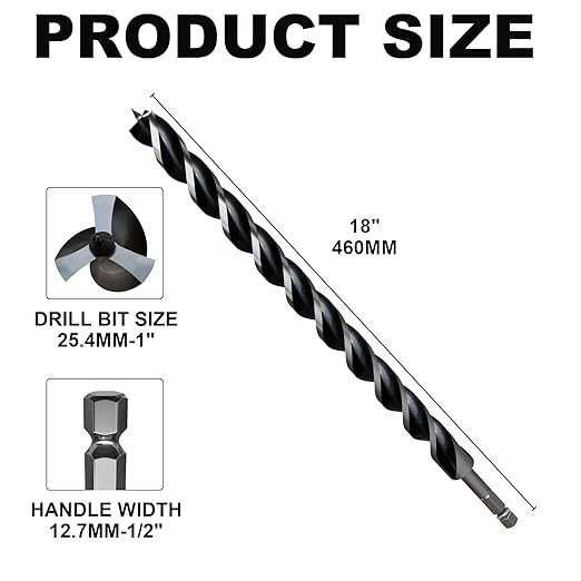1"×18" Professional Auger Drill Bit for Wood with Quick Change 1/2" Hex Shank- 3-Cutter Design with Dual-Flute for Fast Chip Removal, Fits Hardwood, Softwood, PVC, Drywall & Tree Stumps