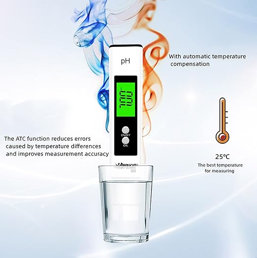 Digital PH Meter - High Accuracy Digital Water Quality Tester with 0-14 PH Measurement Range for Household Drinking, Pool and Aquarium with ATC