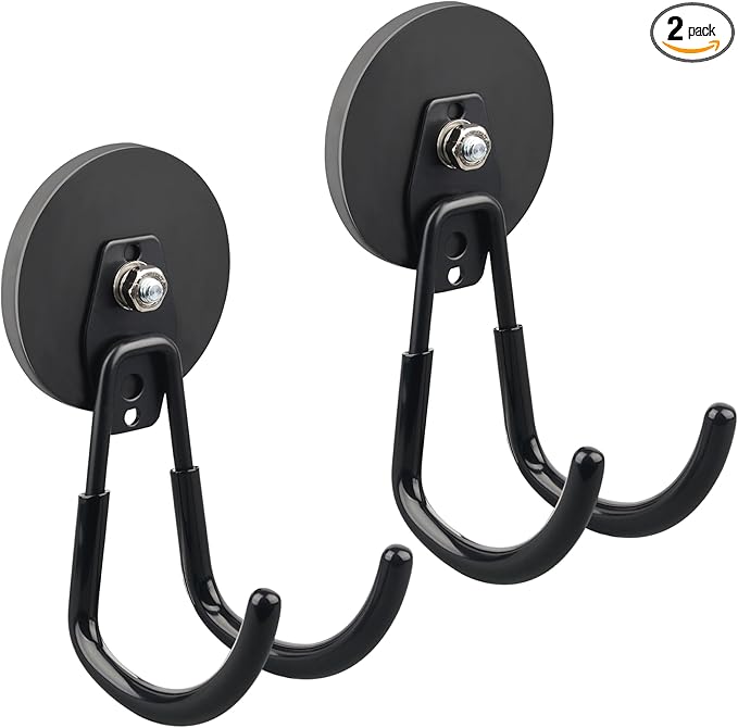 ULIBERMAGNET Strong Magnetic Hooks,2 Pack Heavy Duty Large Magnetic Hooks for Extension Cord, Cable, Hose, Power Cord,Rope,Drill,Jig Saw,Circular Saw,Garden Lawn Tools (Black/3.46inch)