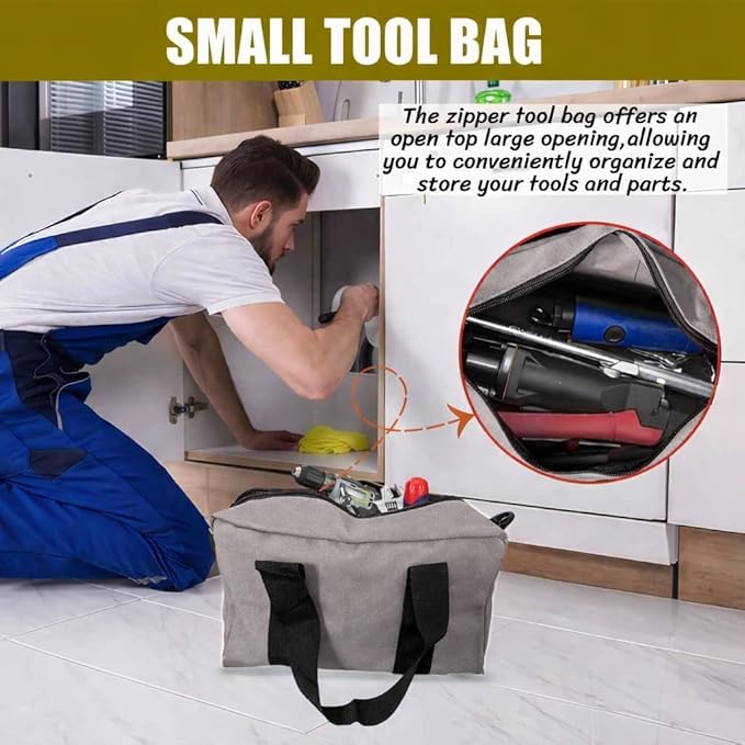 BLIRITEL Wide Mouth Tool Bag, Heavy Duty Canvas Tool Storage Bag, Large Capacity Handbag, Multi-function Tool Organizer Tote Bag for Storage Wrenches Pliers (Gray, 14 Inch)