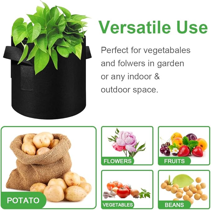 5 Pack 20 Gallon Grow Bags, Heavy Duty Thickened Nonwoven Fabric Pots with Handles, Planter Grow Bags for Vegetables/Flower/Plant/Fruits, Black