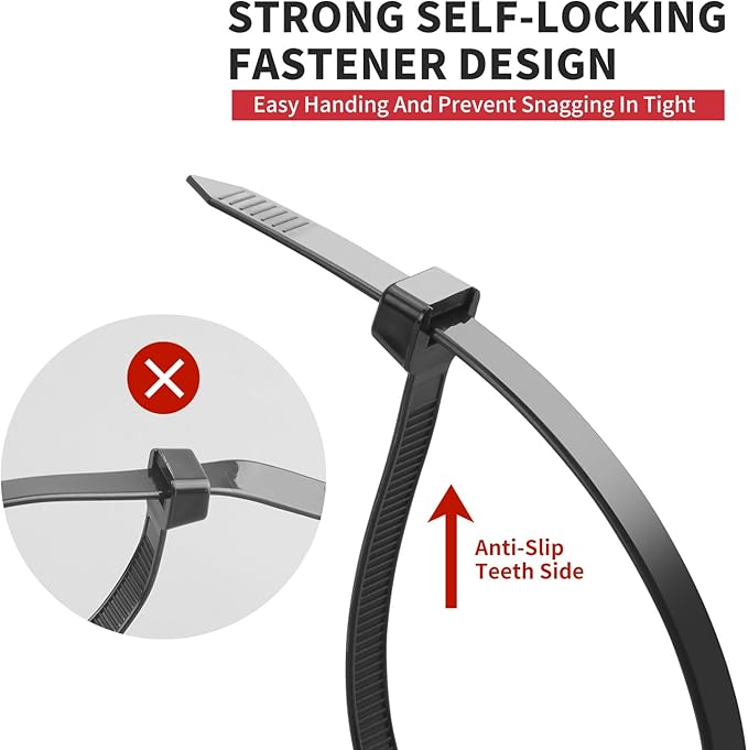 BethTie 500 Pack Black Zip Ties Heavy Duty Assorted Sizes, 8+12+14+18 Inch Cable Ties, 220lbs Ultra Strong Tensile Strength, Industrial Plastic Ties Wrap Assortment Cord Management for Outdoor Use