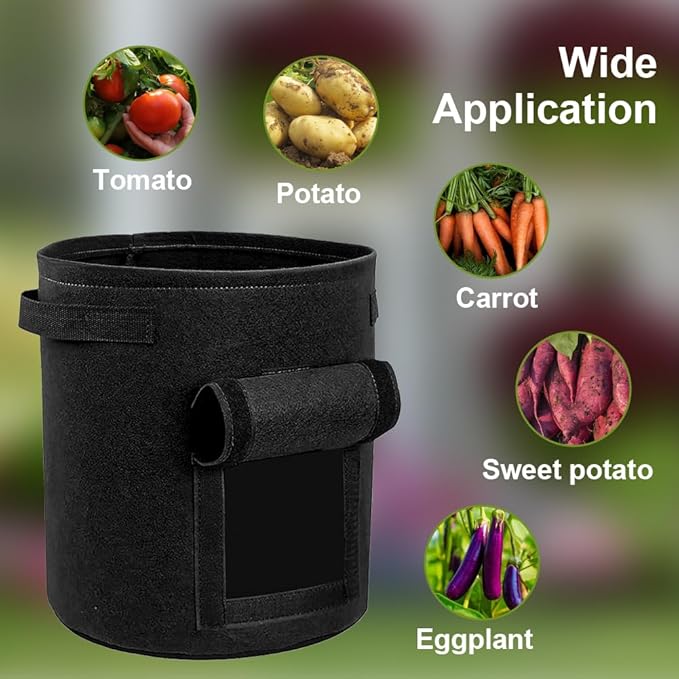 15 Gallon Potato Grow Bags, 9 Pack Grow Bags with Flap Garden Planting Bag with Handles, Thickened Nonwoven Fabric Pots for Fruit Vegetable Flowers, 3 Color