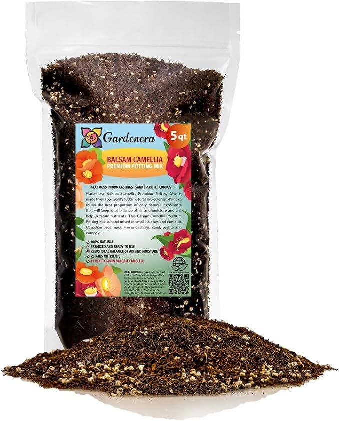 GARDENERA Premium Potting Soil Blend for Balsam Camellia - The Ultimate Mix for Healthy, Vibrant, and Beautiful Flowers - 5 QUARTS