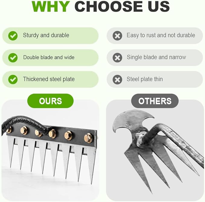 2026 New Iron Weeding Rake 2.0, 5/6/7/8 Teeth Carbon Steel Garden Weeding Rakes, Iron Rake for Gardening and Weeding, Heavy-Duty Garden Weed Puller Tool for Lawn Yard Gardens Farm (8 Teeth)