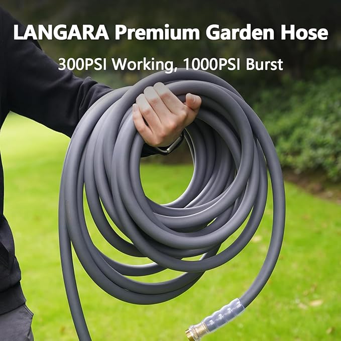 Heavy Duty Premium Garden Hose 100ft x 5/8", 300PSI Working, 1000PSI Burst, Hybrid Rubber Water Hose with Transparent Swivel Handle - Hot/Cold Water - Five Layered Braiding with Brass fittings (Grey)
