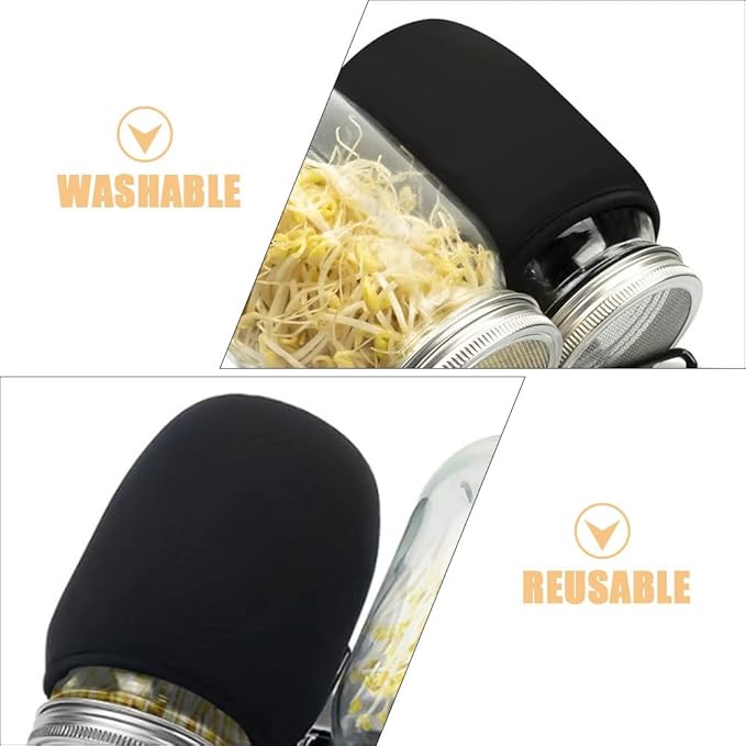 BESPORTBLE Sprouting Mason Jar Cover: 6 Pcs Black Mason Jar Sleeves for Sprouting, Hydroponic Container Covers Blackout Sleeves for Home Gardening and Seed Germination