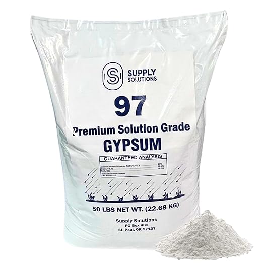 Supply Solutions Premium 97 Solution Grade Gypsum - Fast Acting Gypsum for Soil - Organic Calcium Sulfate Dihydrate - Gypsum Powder for Root Growth, Lawns, Mushroom Cultivation (50lbs)