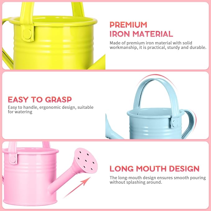 DECHOUS 5Pcs Small Metal Watering Cans for Kids, 6.7x4.7 Inch, Colored Rustic Watering Can Pot for Gardening Indoor Outdoor Plants Flower Bonsai