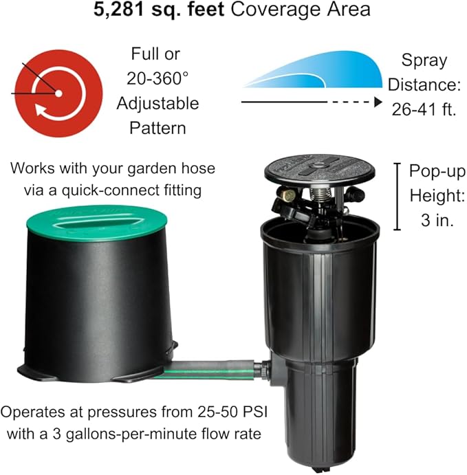 Rain Bird LG3HE In-Ground Impact Sprinkler with Click-N-Go Hose Connect