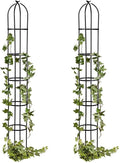 Evergreen Metal Garden Obelisk Trellis for Climbing Plants Outdoor, Indoor Plant Trellis for Potted Plants, Floral Pattern Arch Trellis (Black, 7 ft. Round, Set of 2)