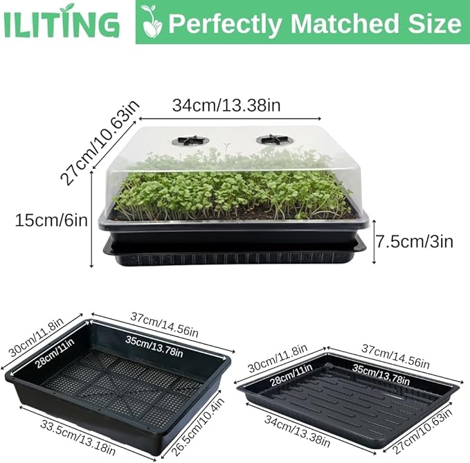 Soil Blocking Trays 5-Set 15x12inch Mesh Trays Flat Plant Tray with Humidity Domes, Nursery Supply for Microgreen, Seed Starting, Indoor Gardening, and Greenhouse