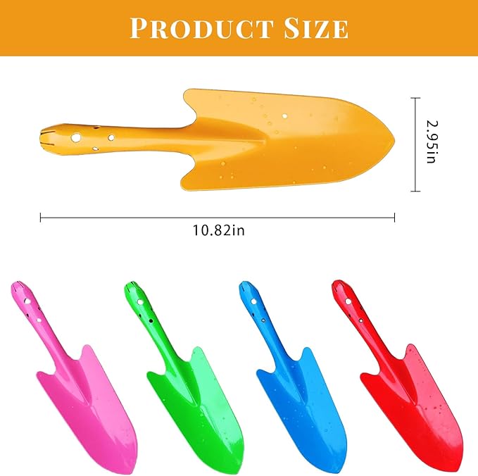 Garden Trowel for Digging and Planting, Mini Colorful Metal Hand Shovel, Small Trowel Set Garden Tools for Flower Soil Planting Digging Transplanting Ideal Gardening Gift for Kids