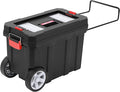 MAXPOWER Rolling Tool Box with Wheel, 8 Gallon Storage Capacity Deep Tool Box, Lockable Latches, Removable Tray, Black Toolbox