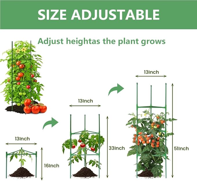 3 Pack Tomato Cages for Garden,51in Adjustable Tomato Cage,Garden Stakes Tomato Trellis for Pots,Tomato Plant Support for Vegetable Flowers Fruits Vertical Climbing Plants