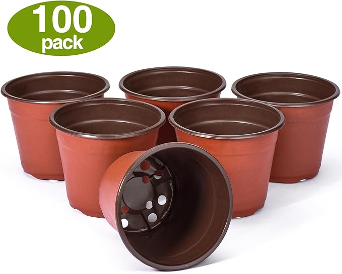 Delxo 100 Pcs 6 Inch Plants Nursery Pots Reusable Plant Seeding Nursery Pot Waterproof Plastic Pots Seed Starting Pots