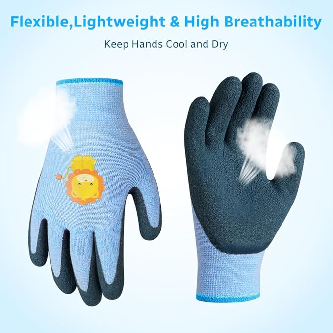 Ainiv 3 Pairs Kids Gardening Gloves Thorn Proof, Soft Rubber Coated Kids Work Gloves with Grippy Gardening Gift