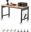 VEVOR Adjustable Workbench, 48-Inch Work Bench with Power Outlet, Wheels, and Pegboard, 2000 lbs Load Heavy Duty Oak Wood Top Work Table for Garage, Workshop, Office, and Home