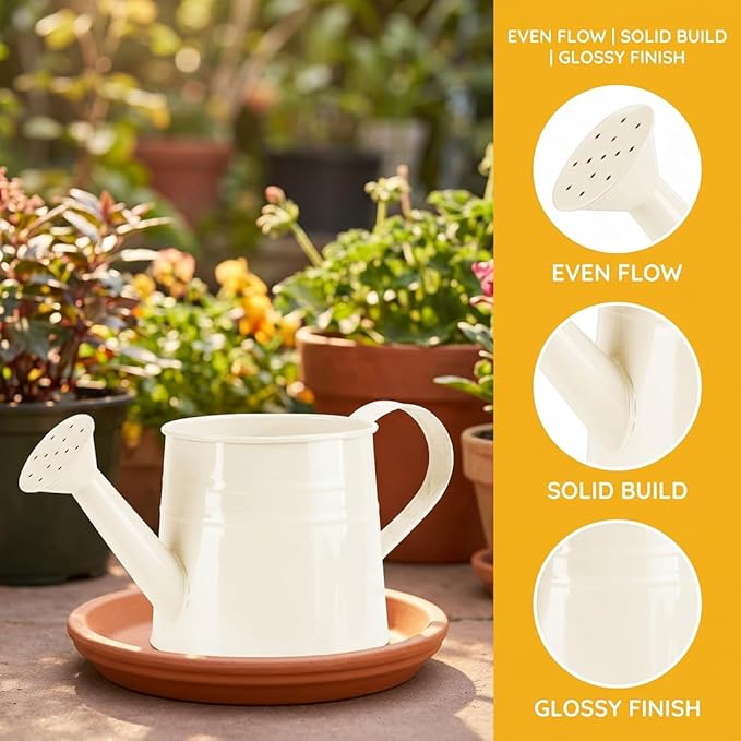 White Watering Can Metal, 1 Gallon Matte Galvanized Metal Watering Can, Vintage Sprinkling Tin Watering Can for Indoor Outdoor Plants, Flowers Garden Indoor Outdoor (Orange)