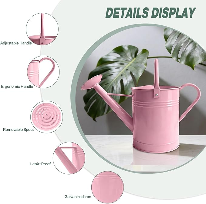 6.5L Metal Watering Can for Outdoor & Indoor Plants, Galvanized Steel Metal Water Can with Removable Spout, Movable Top Handle, Rust-Resistant Watering Pot for Garden, Lawn, Flowers