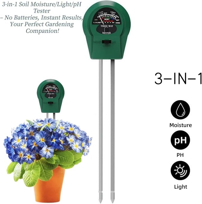Soil Tester 3-in-1 Soil Moisture/Light/PH Tester Moisture Meter for Plants Water Meter Gardening Tools Hydrometer for Garden Indoor Outdoor Plants Soil Meter