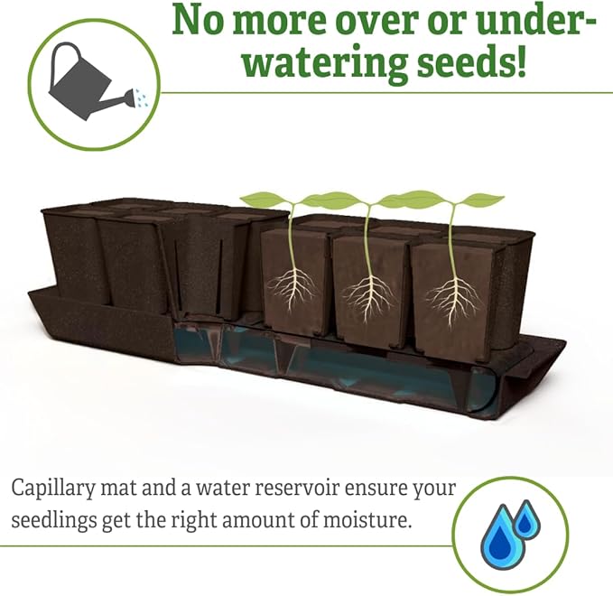 Gardener's Supply Company Gardener's Best® XL Seed Starting Kit | Durable and Reusable Self-Watering Deep Root Seed Starting Tray for Quick Germination - Blue