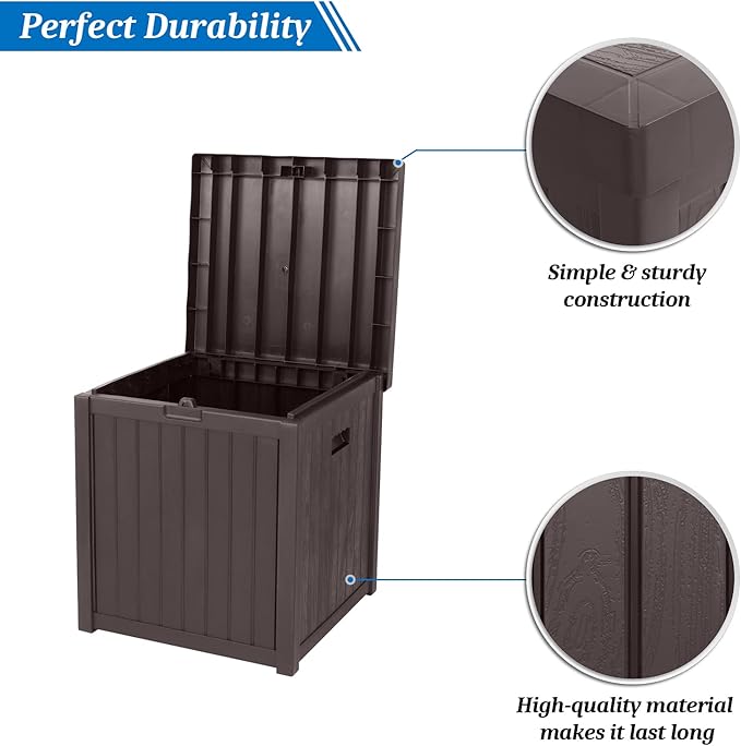 VINGLI 51 Gallon Medium Deck Box Organization, Resin Storage Box for Patio Furniture or Tools, Indoor & Outdoor Lockable Container Box for Garden, Pool, Yard, Porch and Balcony (brown)