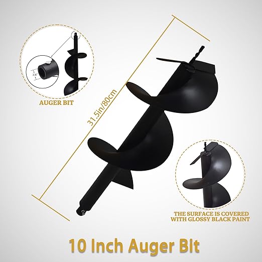 10 Inch Auger Bit Pneumatic Column Fence Digger Soil Drill Bit 10 Inch Ball Bed Digging Pile Hole Planting Tool for Inside Diameter 3/4 Inch Shaft