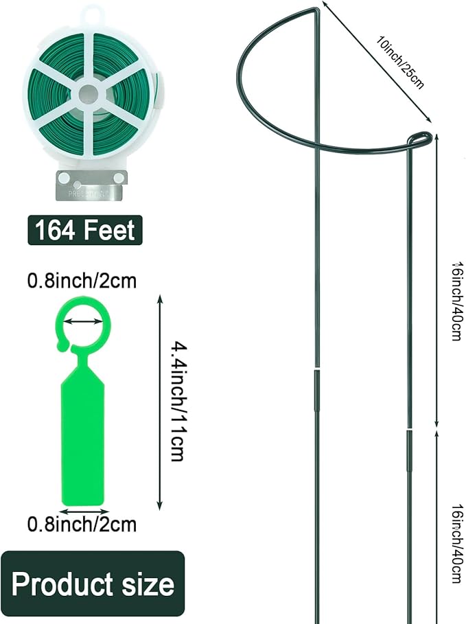 12 Pack 10" W x 32" H Plant Support Stakes, Large Peony Cages and Supports, Tall Peony Ring Supports, Garden Plant Stakes for Outdoor Plants, Rose, Tomato, Hydrangea, Flowers