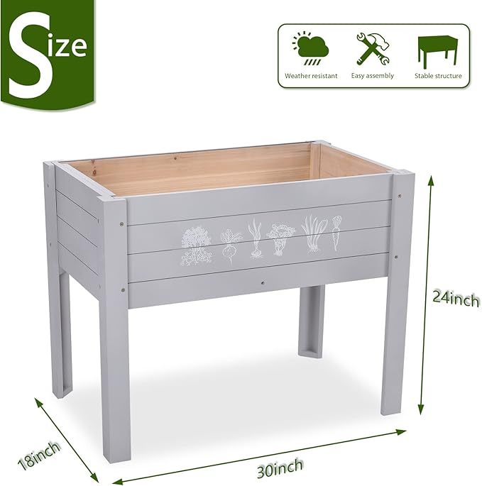 Kids Raised Garden Bed with DIY Chalkboard, 30 x 24 x 18 Inch Wooden Elevated Raised Garden Bed for Kids Outdoor Planter Box with Legs for Vegetables Grass Lawn Yard, Light Blue