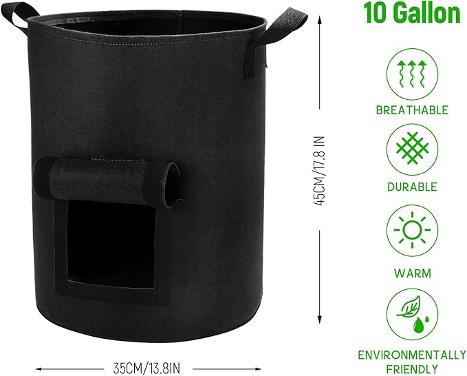 4 Pack 10 Gallon Potato Grow Bags with Flap and Handles, Heavy Duty Fabric Pots for Planting Potato,Carrots