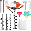 72cc 2200W Post Hole Digger Gas Powered Earth Auger Digger with 3 Drill Bit 4" & 8" & 12" and 2 Extension Rods 24" 24" for Fence Farmland Garden Plant