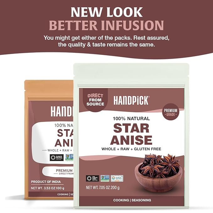 HANDPICK Star Anise Whole (200g/7oz) Gluten Free, 100% Raw Whole Chinese Pods, Premium Quality, Direct from Source, Packed in Resealable Zip Lock Pouch
