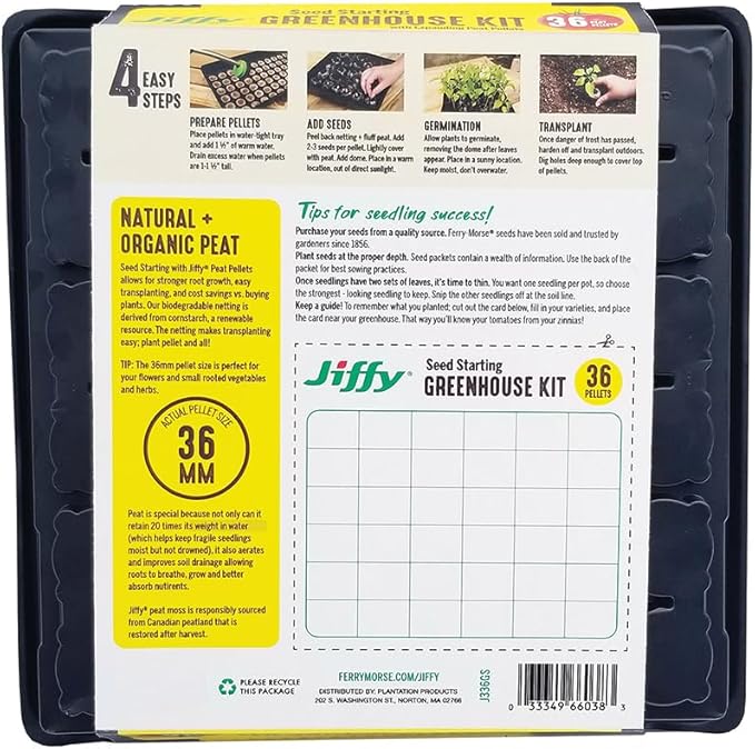 Jiffy Seed Starting Tray Kit - 36 Cell, Bonus 3 Pack, Seeding Starter Kit - 11 x 11 x 4.25 in - Plastic