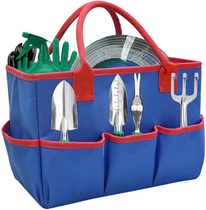 Garden Tool Kit, 5 Side Pockets Garden Tote, 600D Oxford Cloth Garden Tool Storage Bag, Gardening Tool Kit Holder (Tools Not Included)