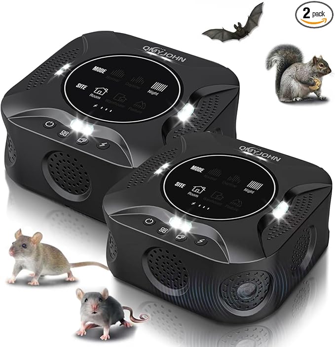 LED Display-2 Packs Ultrasonic pest Repeller Indoor,Multi-Mode Variable Frequency,with LED Strobe Light,Squirrel Repellent for House,Prevent Adaptation.Suitable for Houses,attics,garages,etc.