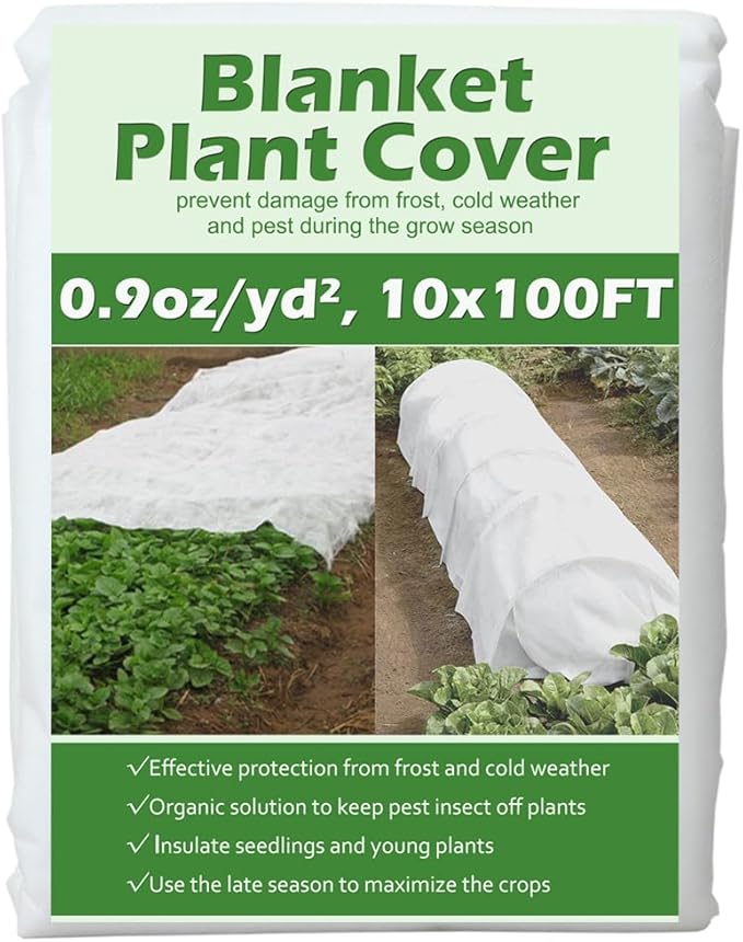 Plant Covers Freeze Protection 10 ft x 100 ft Floating Row Cover 0.9oz/yd² Garden Fabric Plant Cover for Winter Frost/Sun Pest Protection (10FT X 100FT)