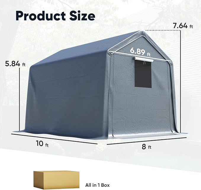Quictent 8x10FT Carport Shelter Storage Shed with Roll-Up Mesh Windows, Heavy Duty Portable Garage for Motorcycle, ATV, Garden Tools Waterproof Storage Tent with Reinforced Frame, Dark Gray