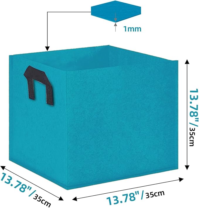 Square Grow Bags, Garden Fabric Planter Container with Handles Bed Flower Vegetables Pots 1MM Thickness Economic Colorful (Blue,13.78x13.78x13.78 Square)