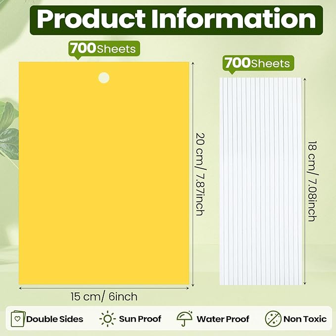 Qualirey 700 Pcs 6 x 8 Inch Yellow Sticky Traps for Plant Double Sided Sticky Trap with Twist Ties Fly Traps for Fruit Insect Fungus Bugs Indoor Outdoor