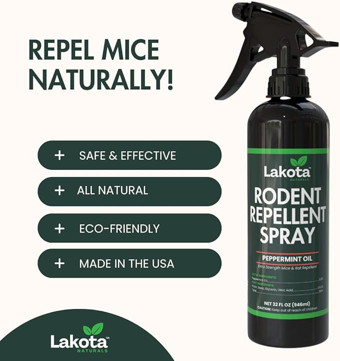 32oz Industrial Strength 5% Peppermint Oil Rodent Repellent Spray for Mice & Rats. Stop Rats and mice from Chewing on car Engine Wires, Tractors, Equipment. Indoor and Outdoor use.