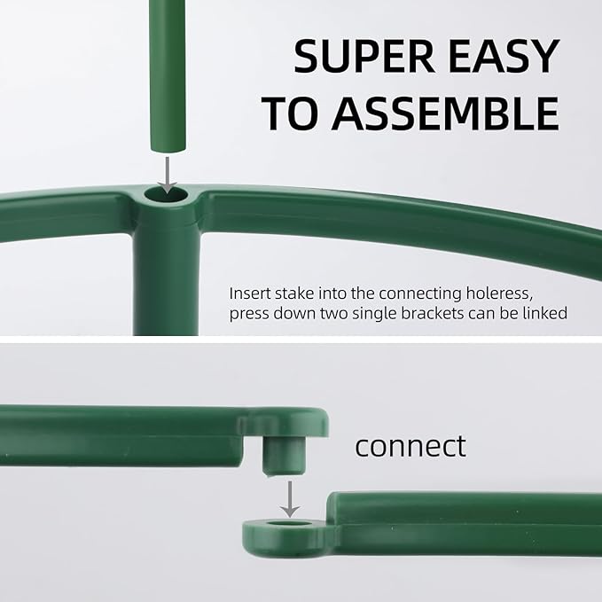24 PCS Plant Support Stakes, Stackable 3 Tier Garden Flower Support, Half Round Plant Stakes, Tomato Cages, Trellis Support Rings for Climbing Plants Vegetables Flowers Fruits