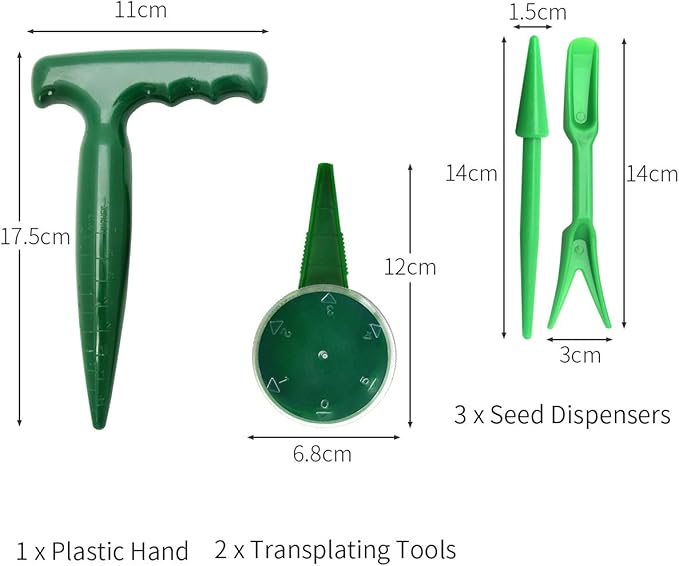 Coolrunner 6 Pack Sowing Seeds Dispenser Set, Adjustable Garden Hand Planter Seeder Tool Flower Plant Sow Traditional Sets, Seedlings Dibber and Widger