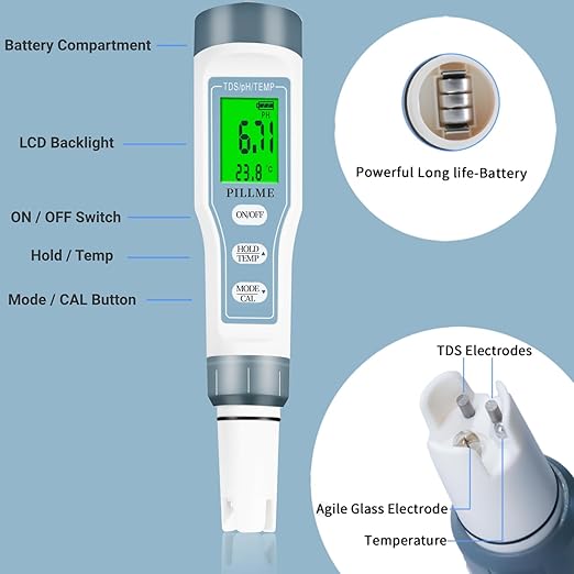 2Pcs Digital PH Meter PH Tester 0.01 High Accuracy Water Quality Tester with ATC: 3 in 1 PH TDS Temp for Drinking Water, Hydroponics, Lab