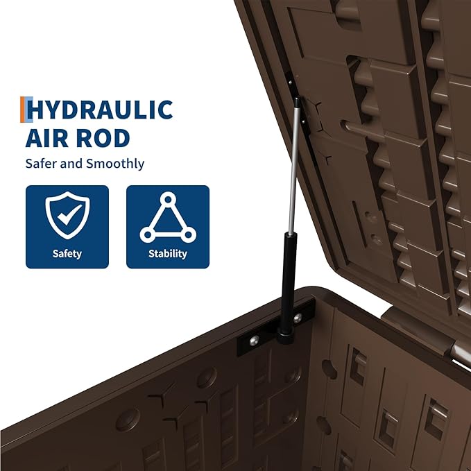 GarveeLife 130 Gallon Outdoor Storage Box, Large Resin Deck Box with Hydraulic Air Rod, Weatherproof & Lockable Outdoor Storage Bin for Patio Cushions, Garden Tools, Pool Supplies, Porch, Brown