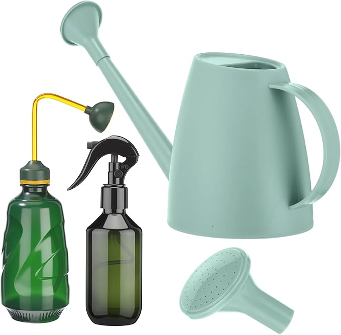 Reallnaive 6 Pcs Indoor Watering Can Set 1/2 Gallon Can 6.8 oz Spray Bottle 17 oz Squeeze Bottle Plant Watering Globes Soil Moisture Meter Small Spraying Sets for Indoor Outdoor(Mint Green)