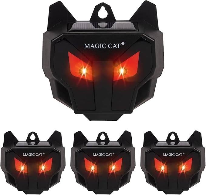 MAGIC CAT Solar Animal Repellent, Wild Animal Predator Red Eyes LED Blinking Lights, Waterproof Nocturnal Animal Repeller to Keep Skunk, Deer, Coyote, Raccoon Away from Garden Yard Farm Chicken Coop