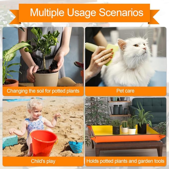 Emycool 39.5" x 31.5" Large Repotting Mat for Indoor Plants Transplanting and Potting Soil Mess Control, Waterproof Portable Succulent Plant Repotting Tray Gardening Gifts for Women, Orange