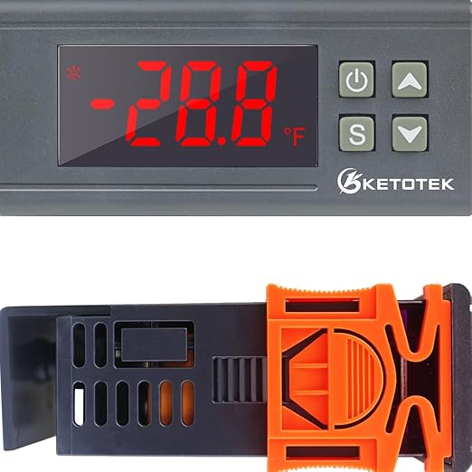 KETOTEK Digital Temperature Controller AC110V 10A Fahrenheit Thermostat with 2m Waterproof Sensor 2 Relays Heating Cooling Incubator